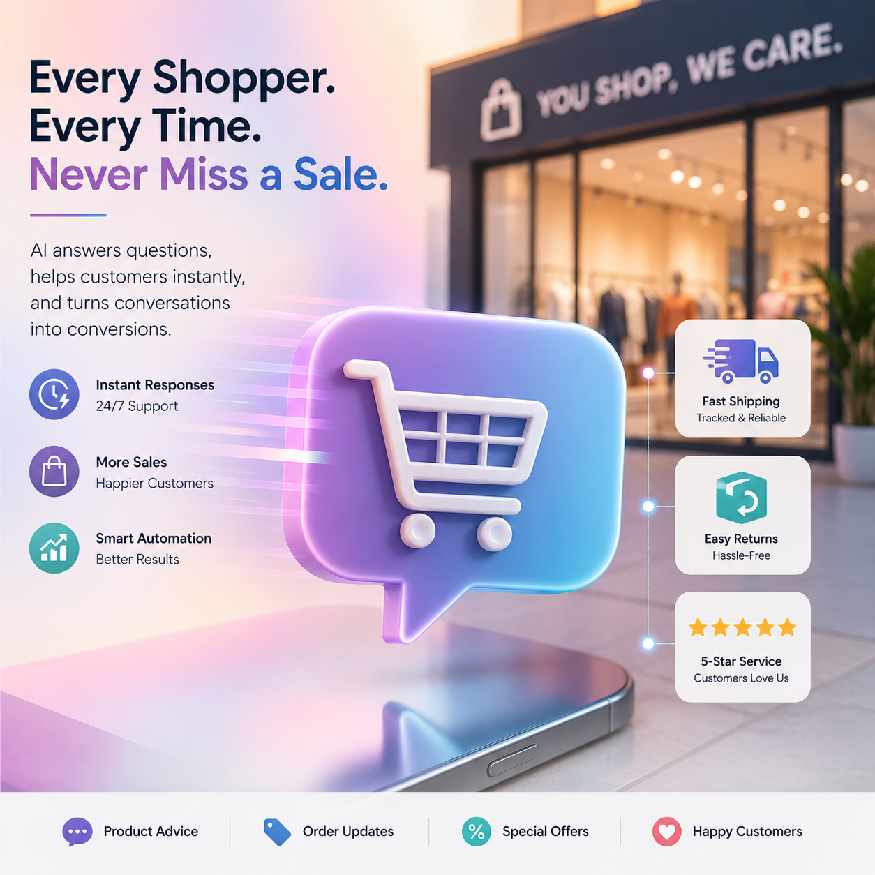 E-commerce online retail customer support chatbot interface mockup